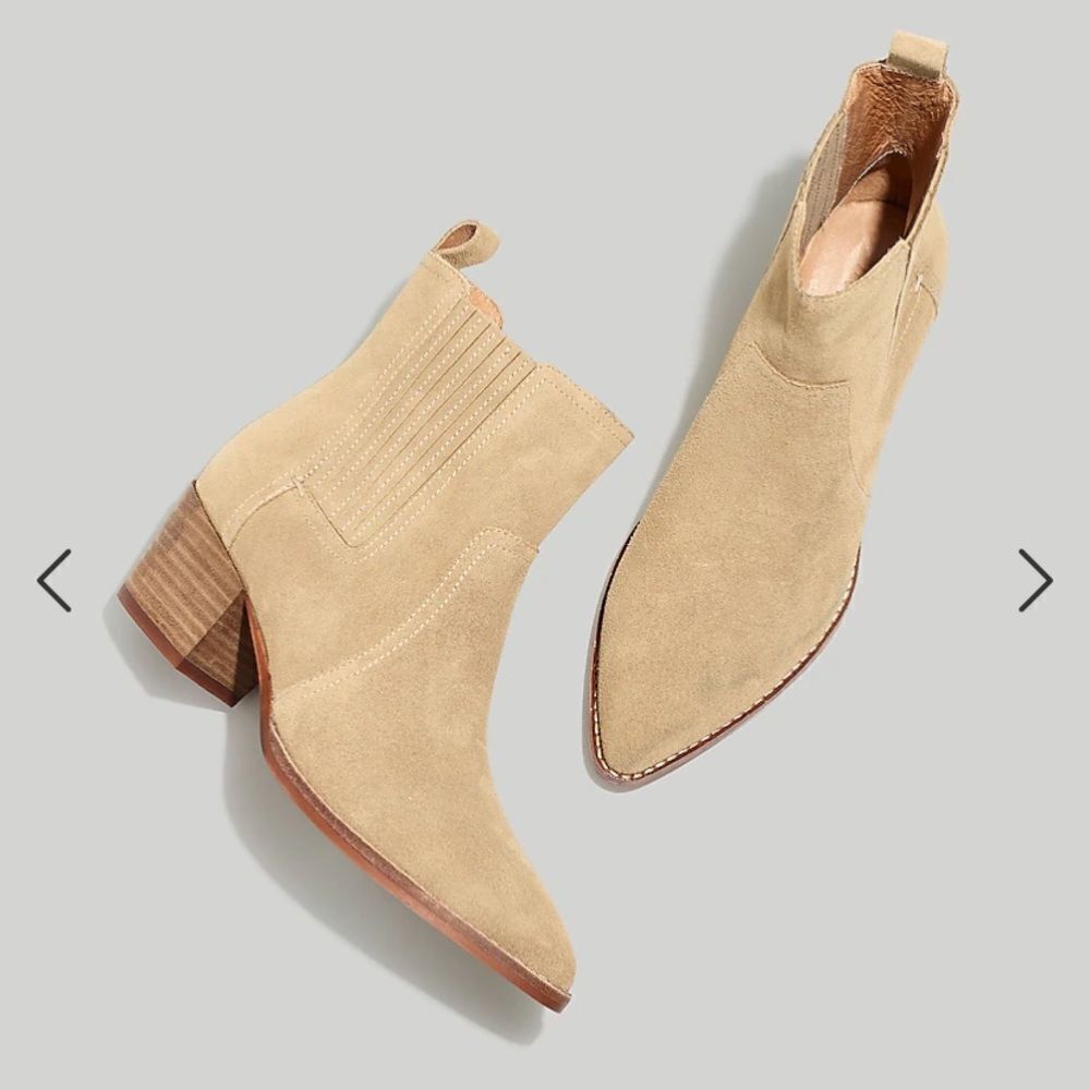 Madewell Cream and Tan Ankle Booties with Block Heel